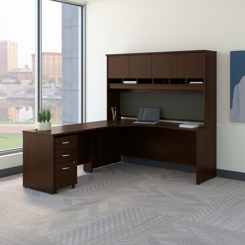 Ensemble de bureau de direction en L 3 pièces avec rehausse Series C, Cerisier Hansen