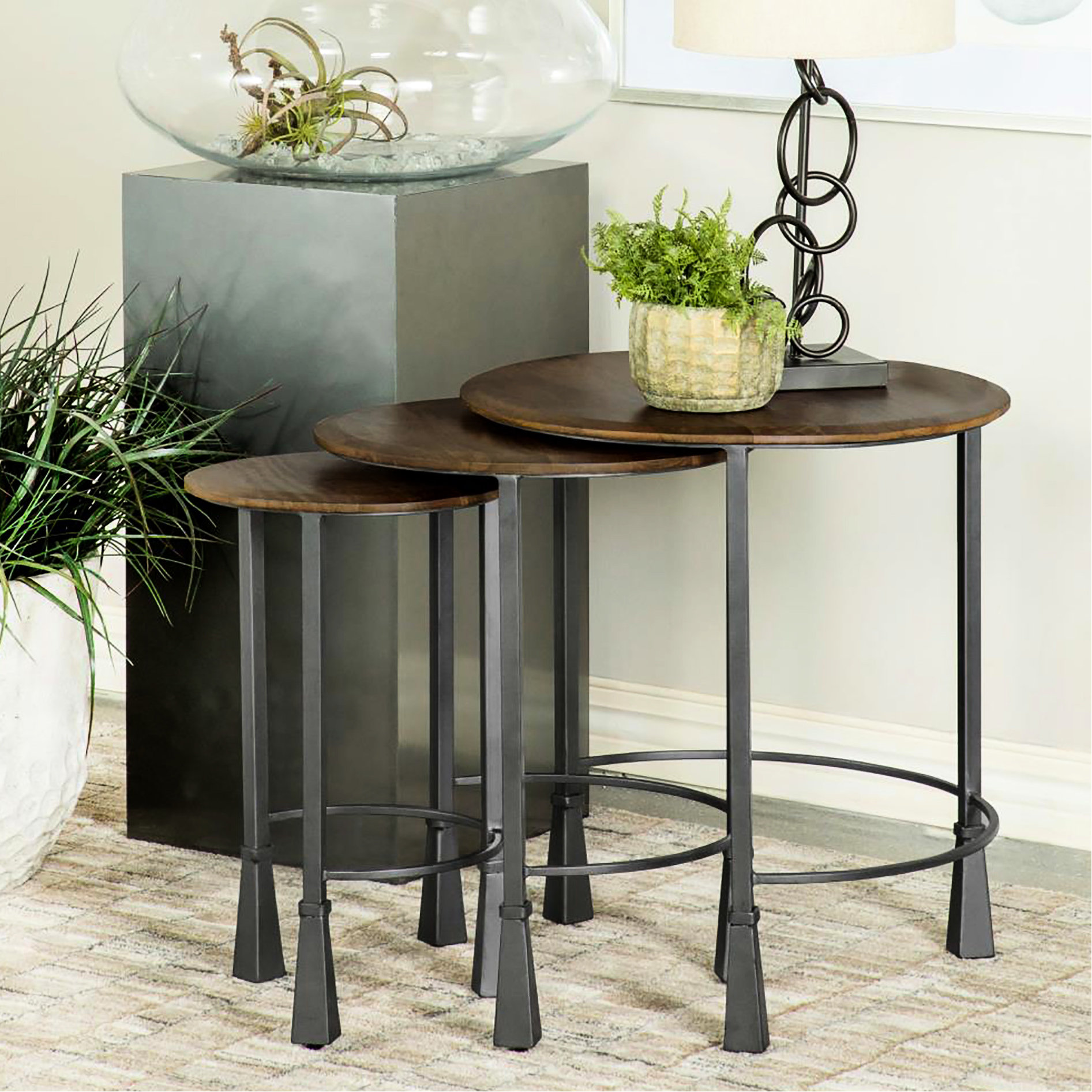 Trent Austin Design® 3 Nesting Tables: Mango Wood Tops & Gunmetal Frame ...