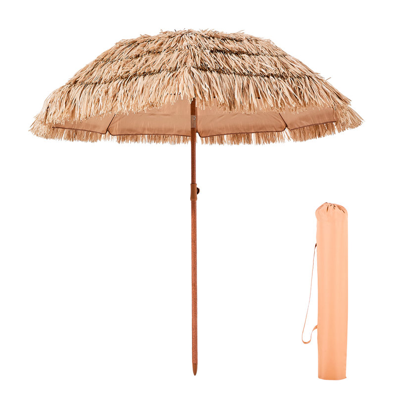 Parasol de plage de 6 pi, auvent incliné de 30 pi et nervures en métal, inclinaison ajustable au bord de la piscine pour une couverture maximale du soleil, assemblage simple, 8 nervures