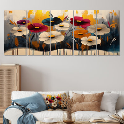 Fleurs rouges rouges et bleuet - Art mural de bleuet - Art mural traditionnel pour le salon