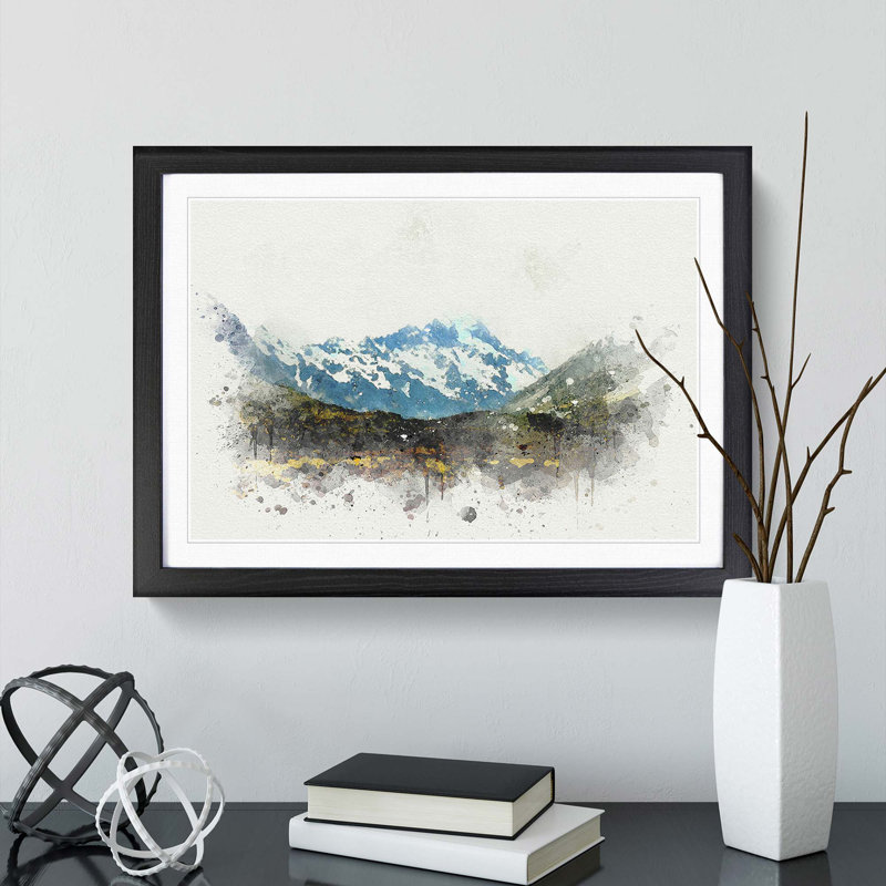 Aoraki Mount Crook New Zealand in Abstract - Picture Frame Graphic Art Print, 27cm H x 36cm W x 2cm D, Black Framed