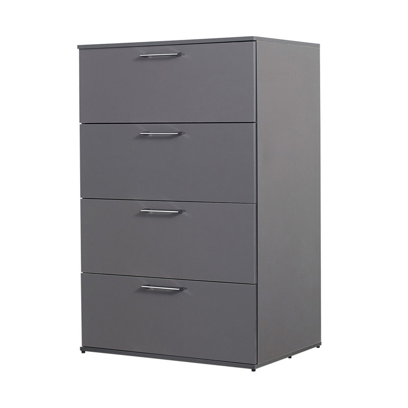 Commode l 4 tiroirs Victoriah, Gris foncé brillant