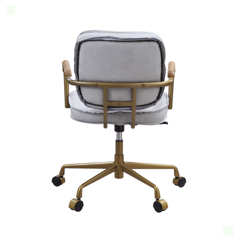 Vintage White Top Grain Leather Swivel Office Chair