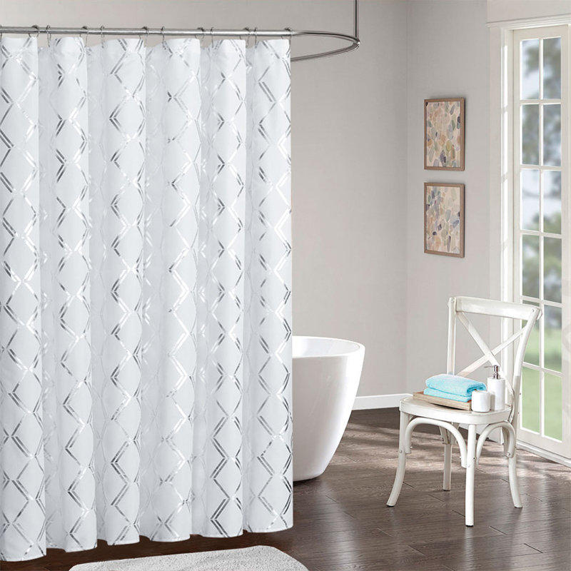 Geometric Shower Curtain, White/Silver