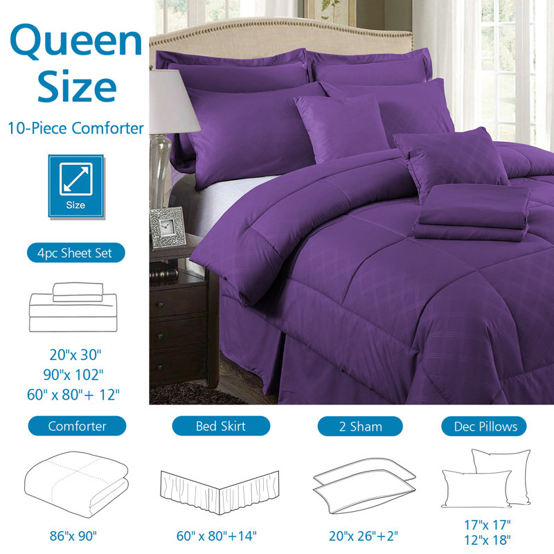 Ensemble d'édredon en microfibre COMforter-Set20210310, Édredon pour grand lit + 9 pièces supplémentair, Mauve