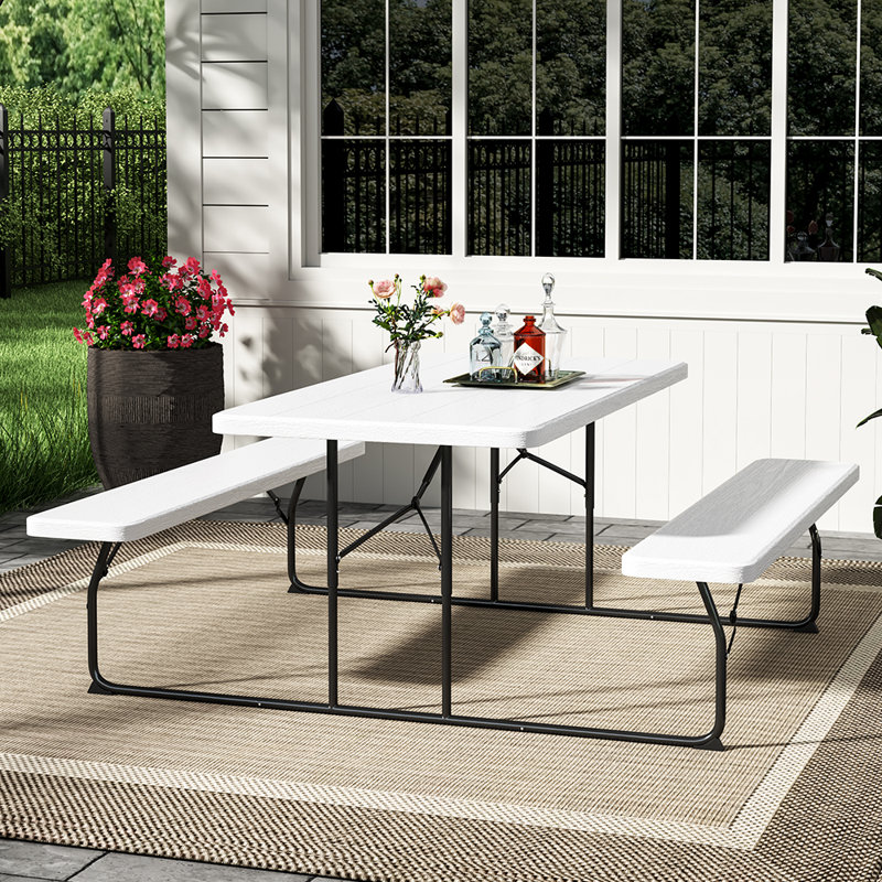 Rectangular 6 - Person 180Cm L Outdoor Table Set, White