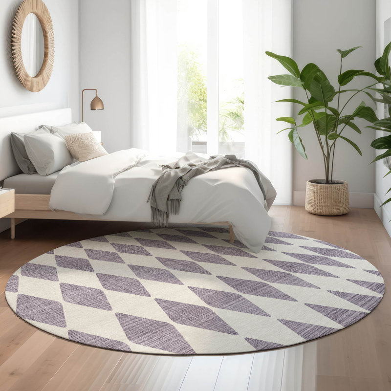 Tapis mauve Premium lavable à la machine Cerrito AMF578, Rond 8 pi