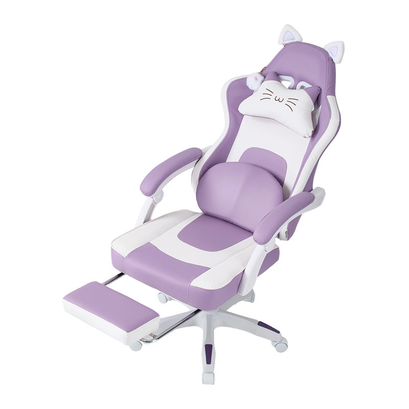 Inbox Zero Adjustable Reclining Ergonomic Swiveling Rocker Game Chair with Footrest, Purple