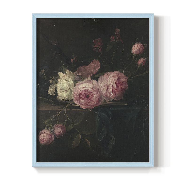 «Vintage Floral Print», impression encadrée CCL XXXI - bois massif, H 21 po x l 17 po, Bleu