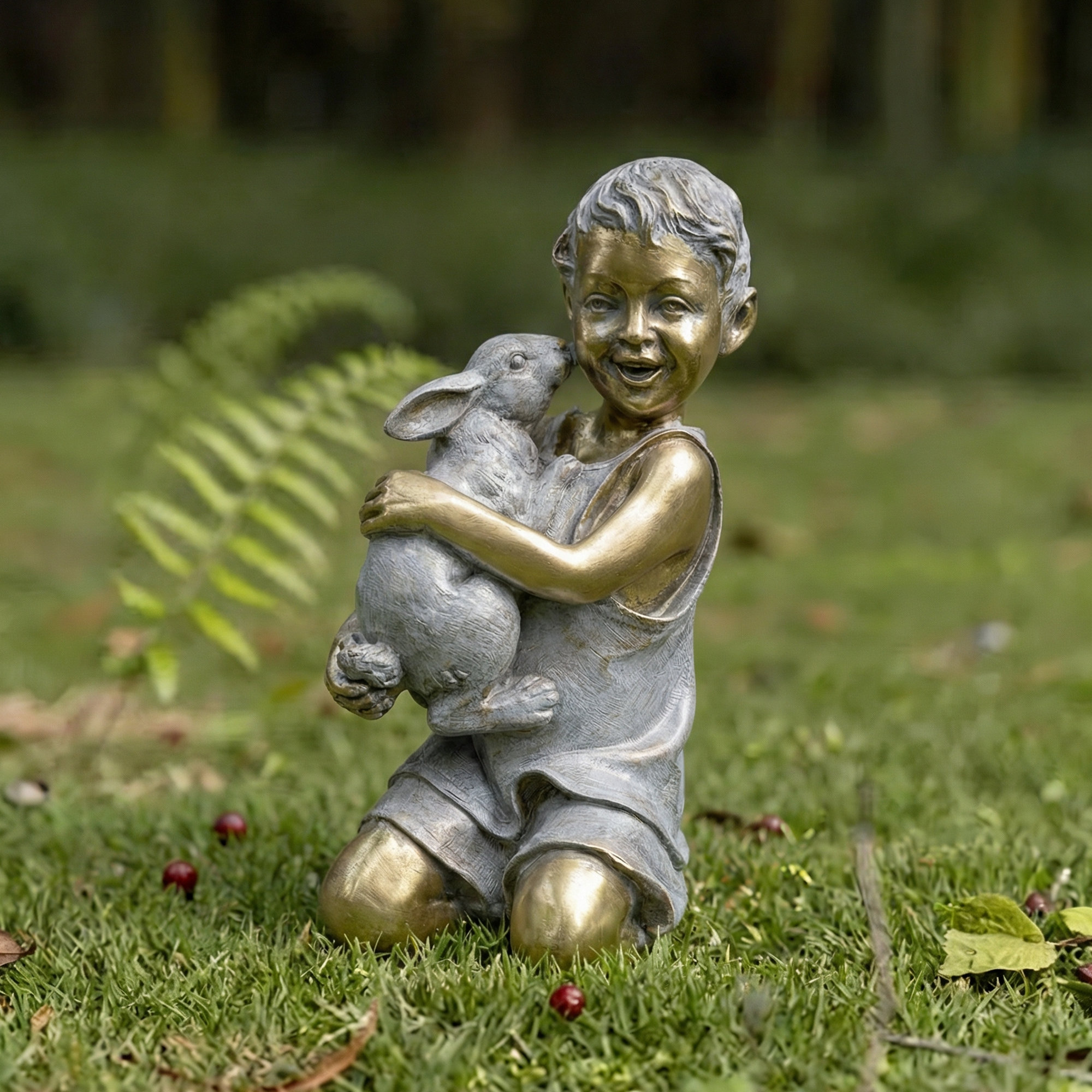 Hi-Line Gift Ltd. Boy with Rabbit Garden Statue & Reviews | Wayfair