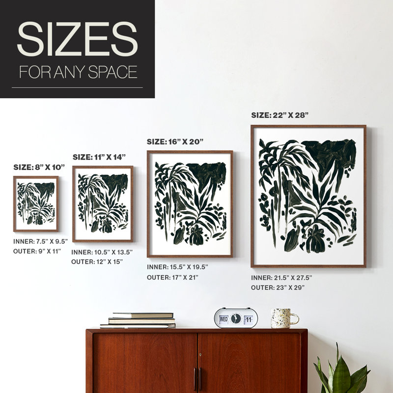 Encre Jungle II, reproduction encadrée - bois massif, Noyer, H 21 po x l 17 po