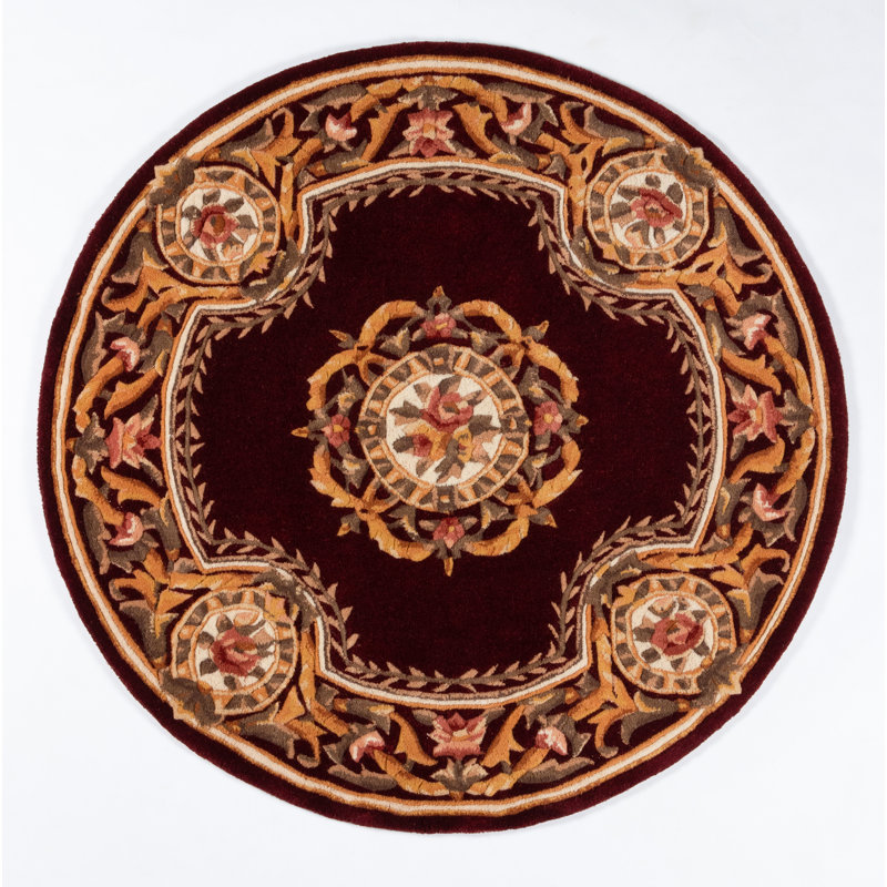 Aerith Wool Floral Indoor Rug, Round 4'