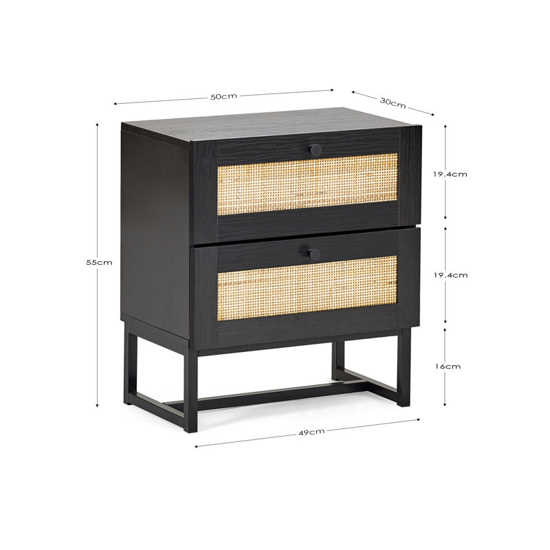 Bourges 50cm W Bedside Table, Black