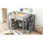 Lit mezzanine pleine grandeur en pin massif gris froid avec bureau intégré, tablettes et rangement pour chambres résidentielles-129380456