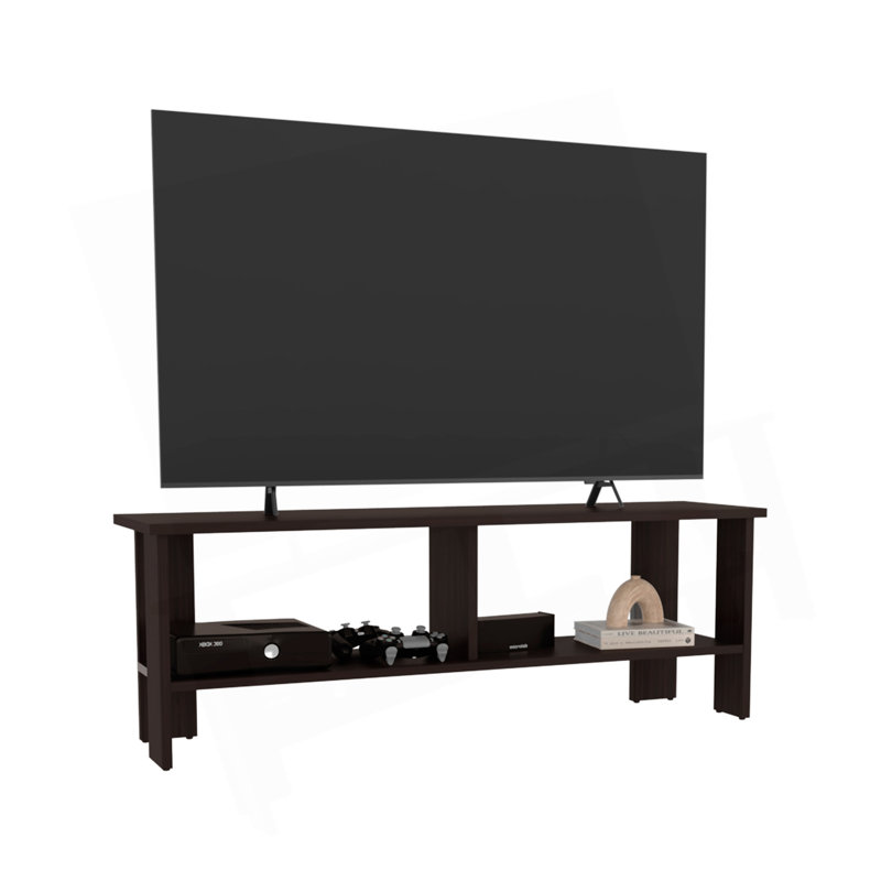 Meuble télé 47 po avec deux tablettes Navia pour salon, chambre à coucher et divertissement, Dark Walnut