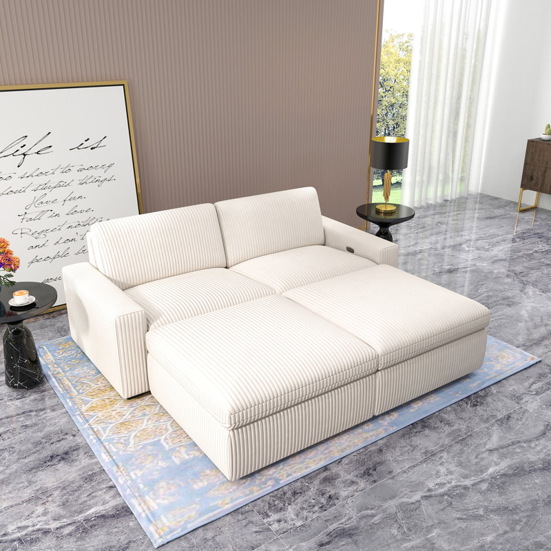 Canapé modulaire rembourré 4 pièces Milred, Velours côtelé blanc