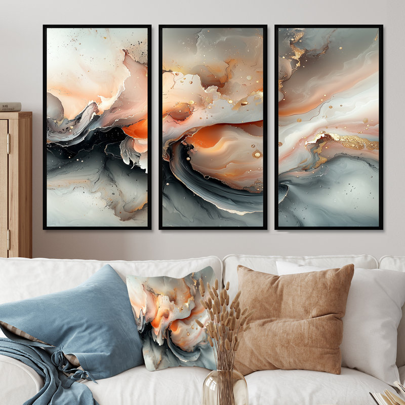 «Abstract Geode Grey Marble River Shape I», ensemble d'art mural mural en marbre, H 28 po x l 36 po x P 1 po