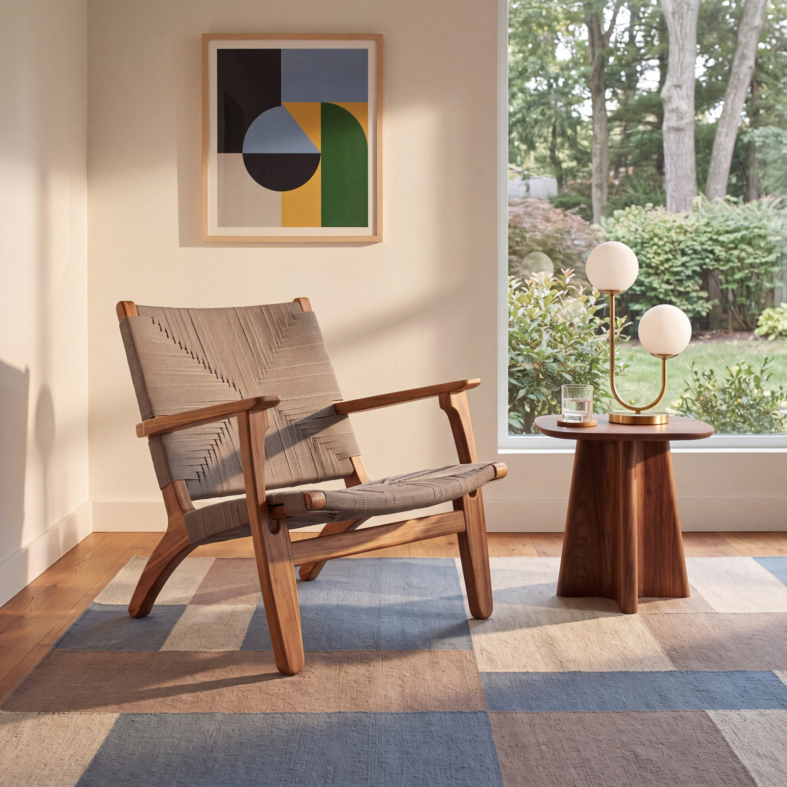 Masaya Teak Armchair, Taupe Cross Braided Cord, Natural