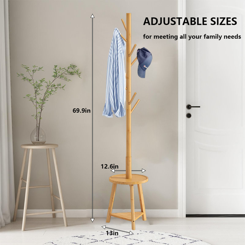 Freestanding Coat Rack For Entryway And Corner, Natural