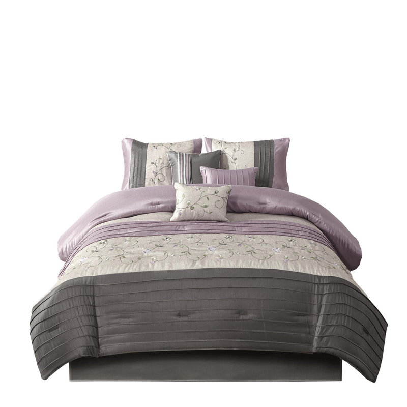 Polyester Embroidered Comforter Set 7 Piece, Red, Queen Comforter + 6 Additional Pieces