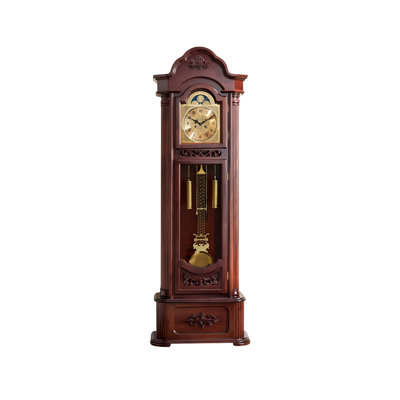 Classic Vintage Brown Basswood Grandfather Floor Clock