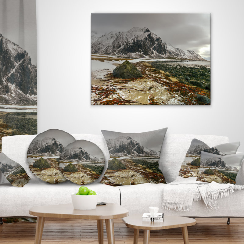 Coussin Eggum, îles Lofoten, Norvège - paysage, 16 po x 16 po, Coussin décoratif