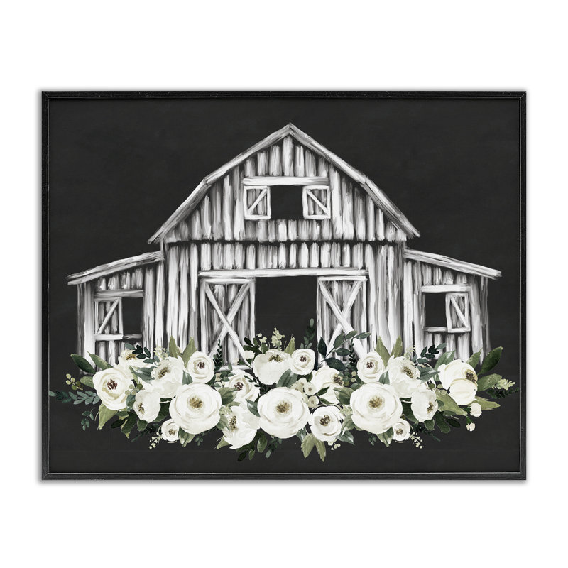 Giclée centrée sur une ferme florale, design par lettré et doublé, H 11 po x l 14 po, Giclée encadrée noir minuit