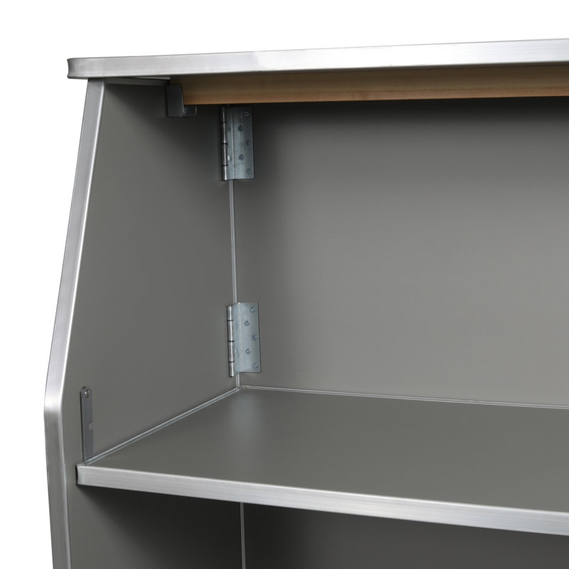 Barre d'événement portable pliable 4 'avec tablettes supérieures et centrales Bukowski, Gris