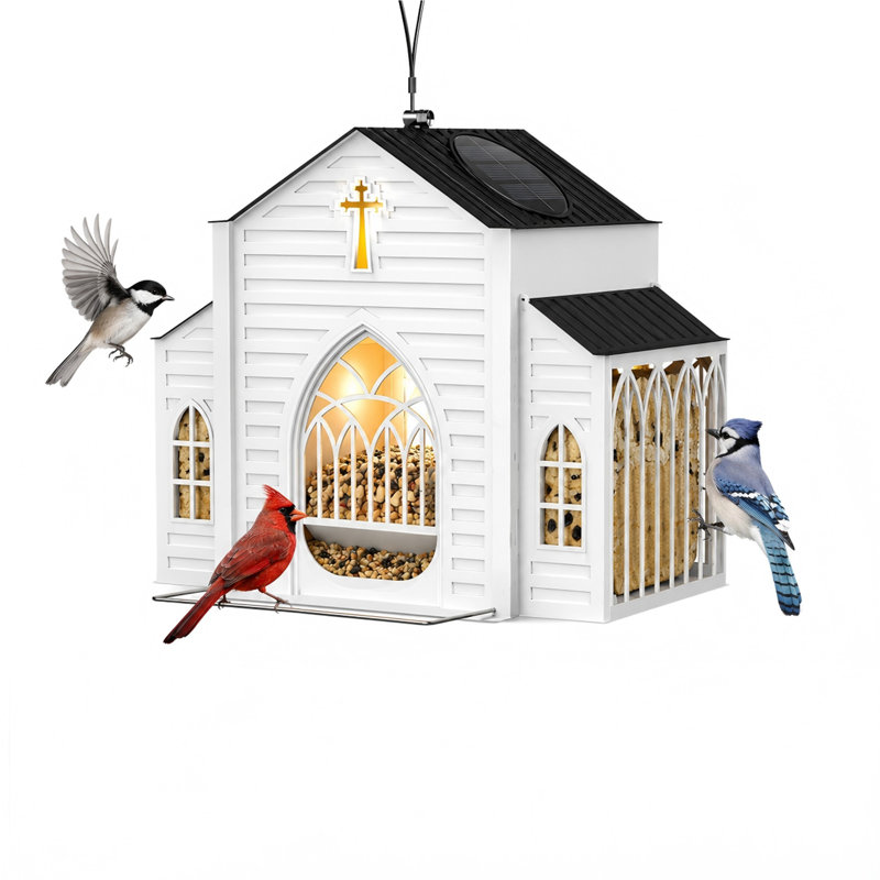 Mangeoire d'oiseaux en métal avec lumière solaire et jardin suspendu pour oiseaux