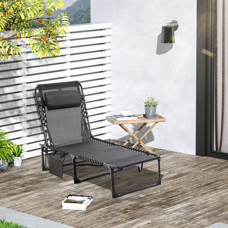 Outsunny Reclining Chaise Lounge Chair, Portable Sun Lounger, Folding Camping Cot, With Adjustable Backrest And Removable Pillow, For Patio, Garden, Beach