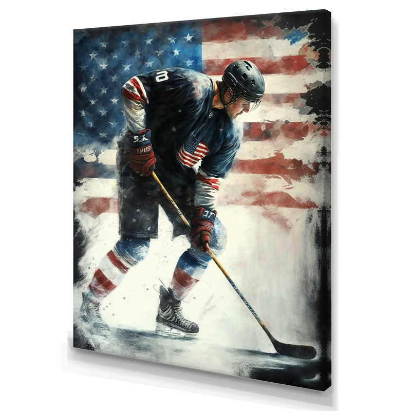 Hockey sur glace I - Peinture sur toile, H 32 po x l 16 po x P 1 po, Toile tendue