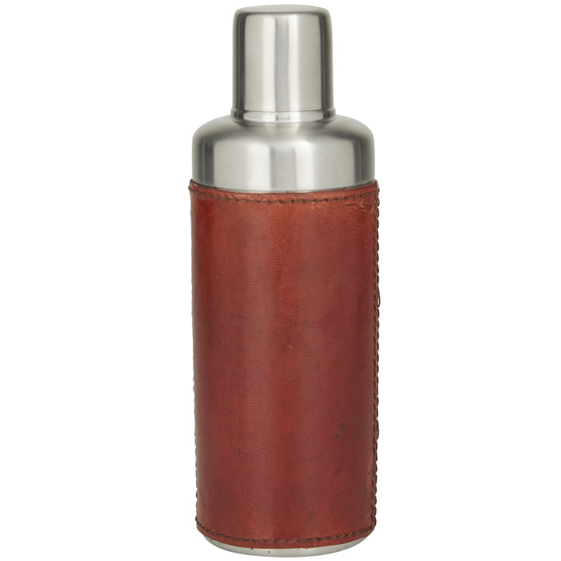 Shaker à cocktail en cuir fait à la main avec plateau argenté, Rouge
