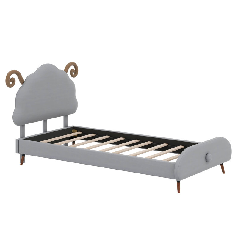 Lit plateforme tapissier Alysee, Simple, gris