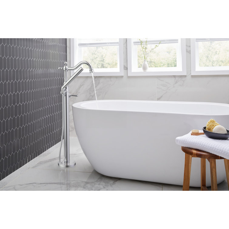 Traditional 1-Handle Freestanding Floor Mount Tub Filler Trim Kit with 1.75 GPM Showerstick Hand Shower