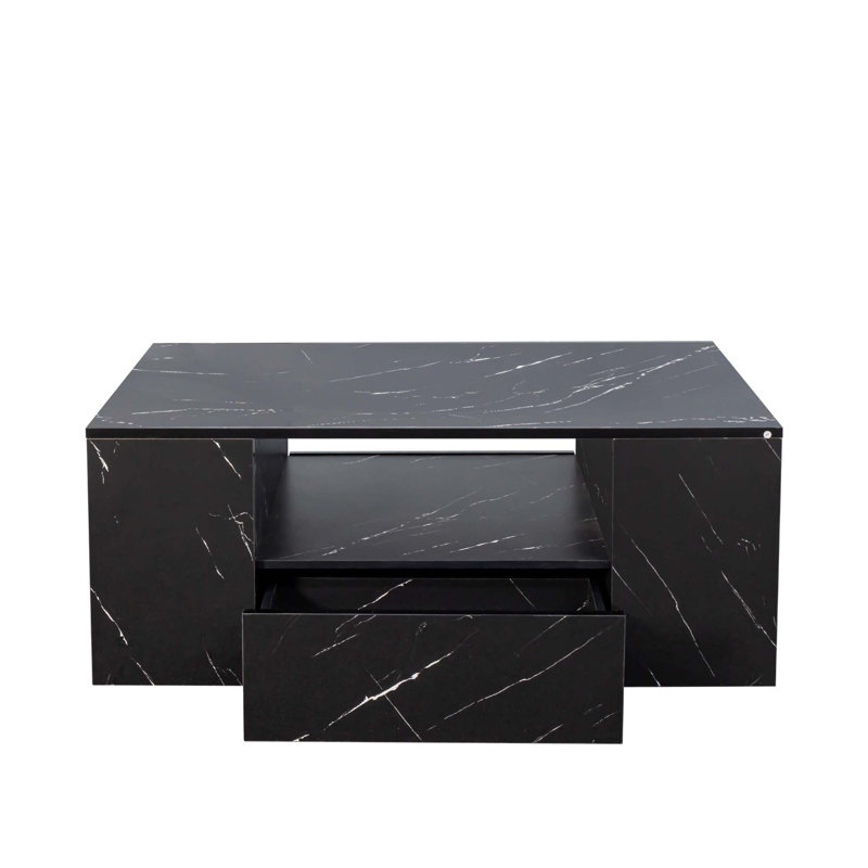 Table basse à DEL 14,57 po avec 2 tiroirs et tablette latérale ouverte, Noir