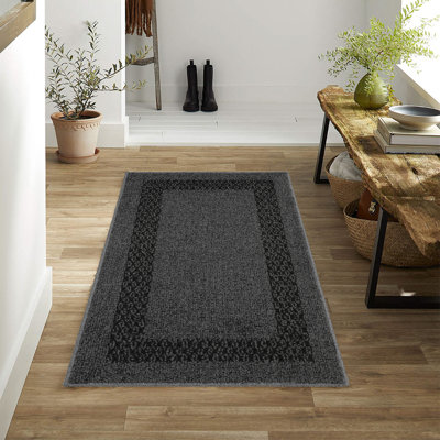 Home Decor Luxury Non-Slip Rubber Backing Safety Soft Runner Area Carpet Floor Area Rug Indoor Interior Accent Decorative Mat, Charcoal Grey Colour Diamond Design, 26 x 45 Inch