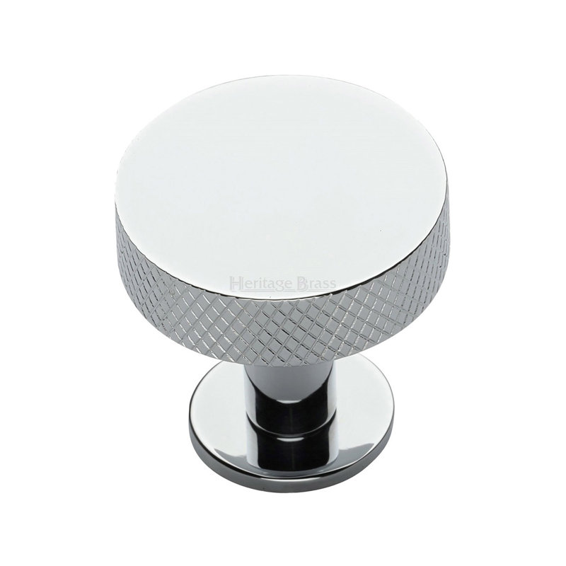 Heritage Brass Cabinet Knob Knurled Disc Design with Rose, 3.2cm