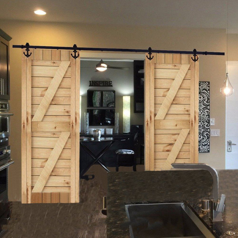 Black Steel Double Door Barn Door Hardware Kit Standard Double, 216 in.