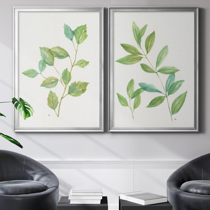 Printemps verts I - ensemble de 2 reproductions d'art, H 22,5 po x l 61 po x P 1,5 po, Toile encadrée argentée, Pas de tapis