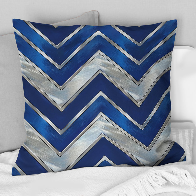 Coussin bleu Midcentury Chevron IV - Midcentury, H 16 po x l 16 po