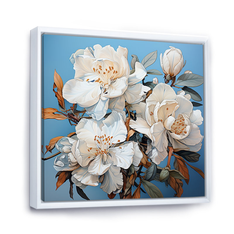 Un bouquet de rhododendrons sur toile, H 16 po x l 16 po x P 1 po, Cadre flottant blanc