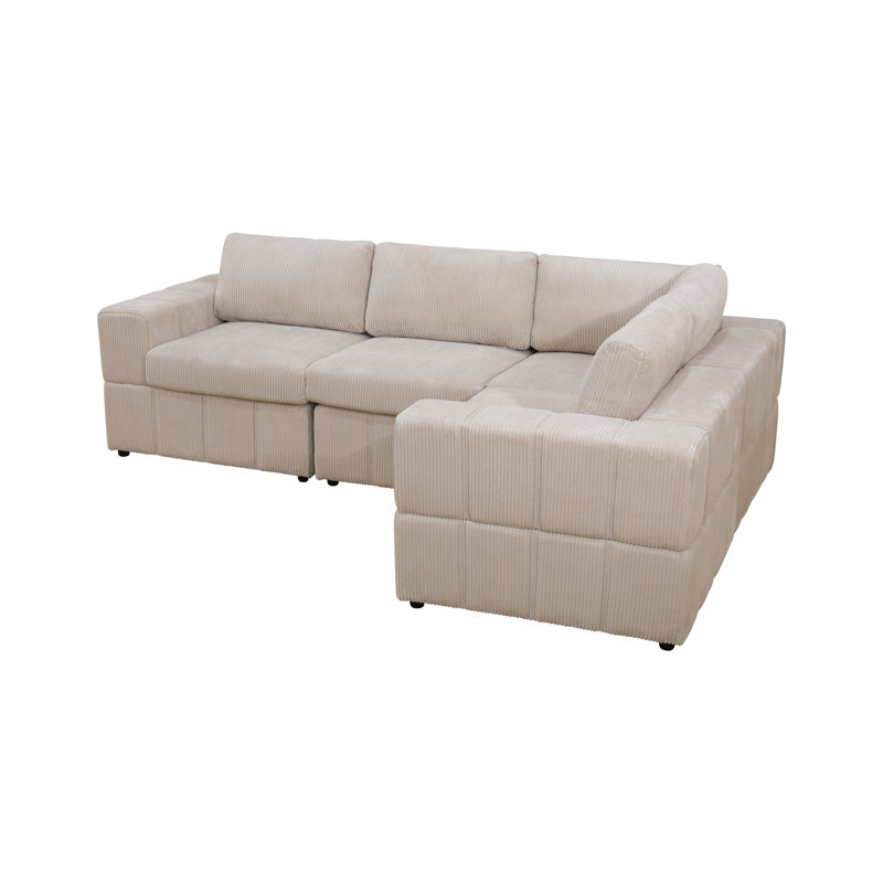 102" Wide 4- Piece Premium Corduroy Reversible Modular Living Room Sectional Sofa, Beige Corduroy