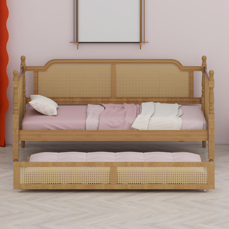 Lit de jour de style traditionnel avec lit gigogne, idéal pour les espaces compacts et les chambres d'amis, Walnut