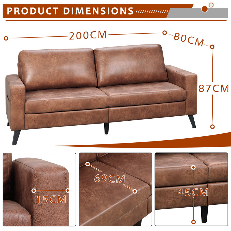 Chione 3 Seater Loveseat, Brown Faux Leather