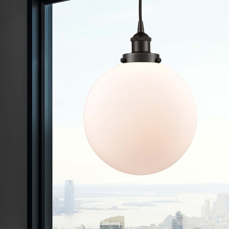 Luminaire suspendu sphère 1 lumière Frederick, Blanc mat, Bronze huilé