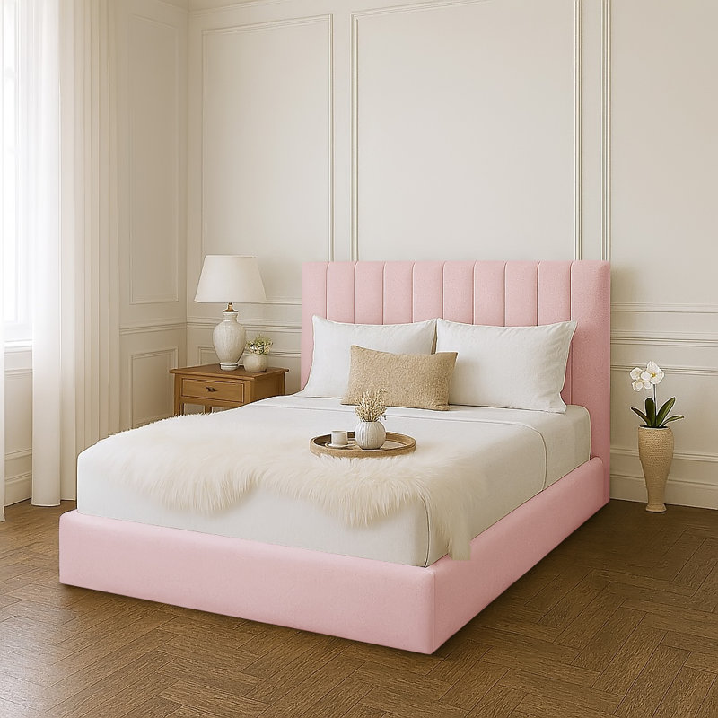 Mahida Upholstered Storage Bed, Pink, Double (4'6)