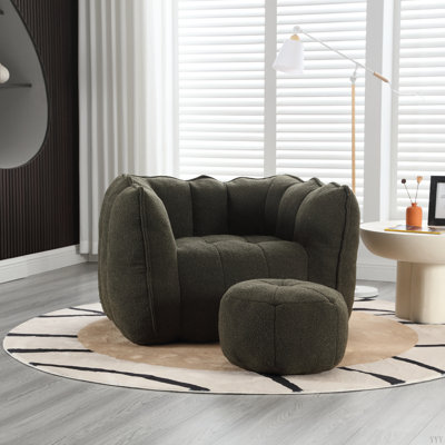 Soft Bean Bag Chair With High Resilient Foamfor Living Room And Bedroom,Comfortable Square Lazy Sofa With Footstool, Cover For Adults To Gaming, Readi
