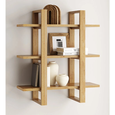 Tablette flottante en bois massif avec tablettes réglables 