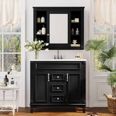 Meuble-lavabo 36 po avec lavabo, armoire à miroir, 2 portes à fermeture douce et 2 tiroirs