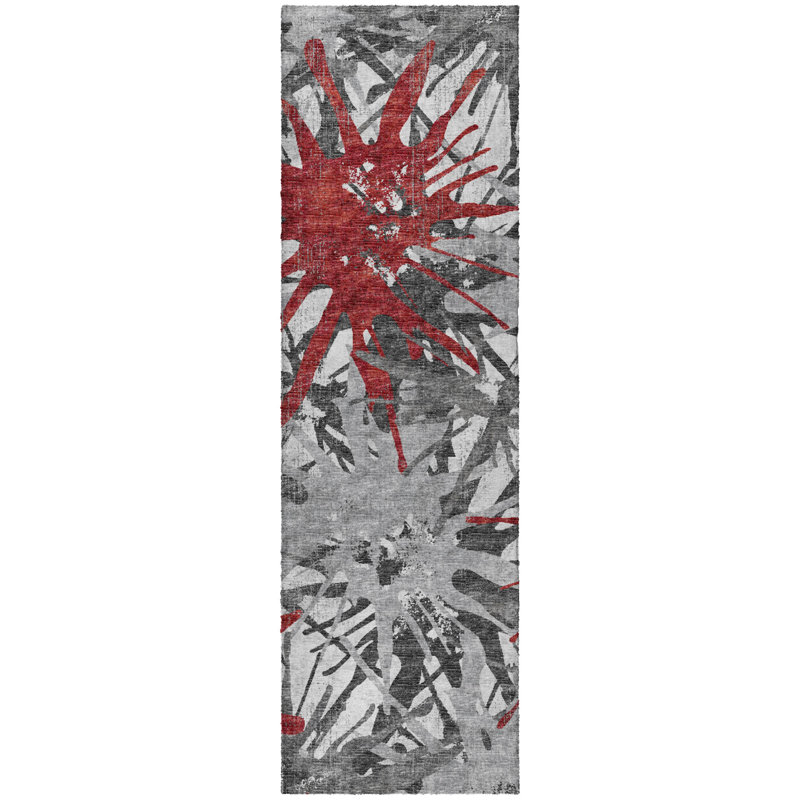 Premium Machine Washable Dream Shag ADS77 Tropical Rug, 2'3" x 7'6" Runner, Red